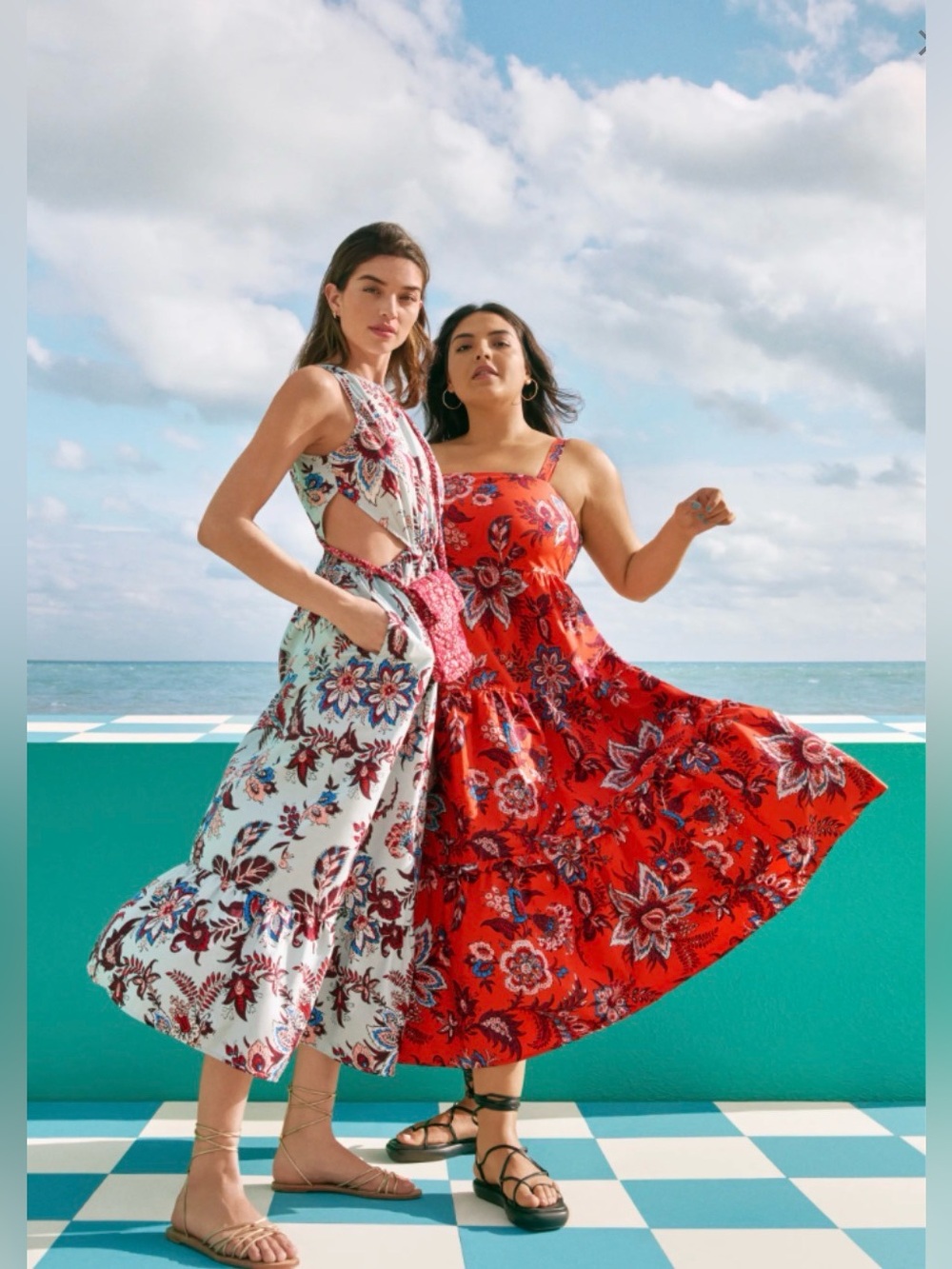 RHODE x TARGET Red Blue Floral Maxi Dress S NWT